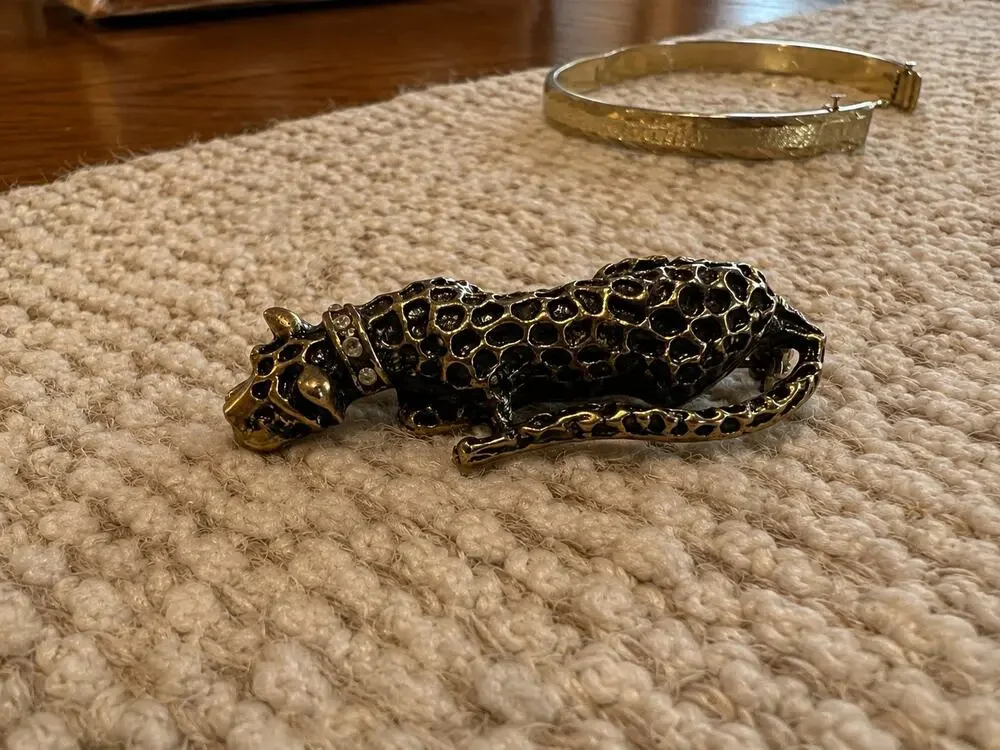 Vintage Wild Cat Cheetah Leopard Gold Metal Black Enamel 2